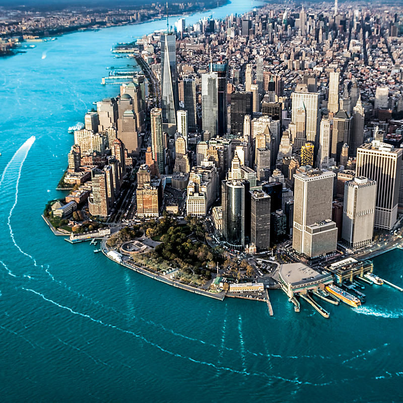 New York City aerial view of Manhattan Island