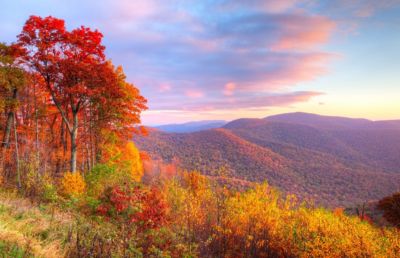 Shenandoah va fall scene trees sunset sunrise mountains