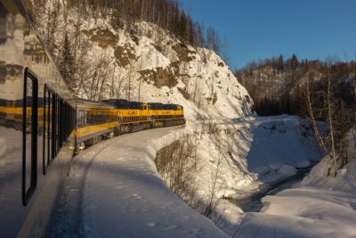 alaska denali national park auroa train snow