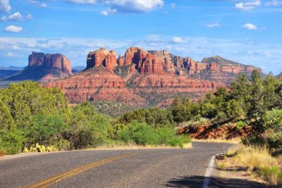 
arizona sedona driving towards desert mountains