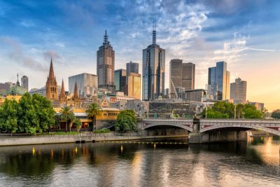 australia melbourne central business district yarra river dusk