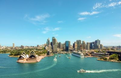 australia sydney harbour opera house drone view