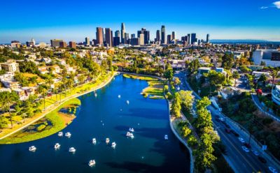 california los angeles aerial view echo lake cityscape skyline