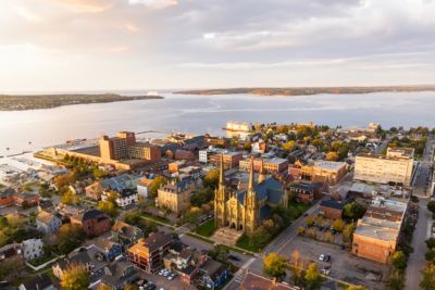 
canada charlottetown downtown aerial drone view sunrise
