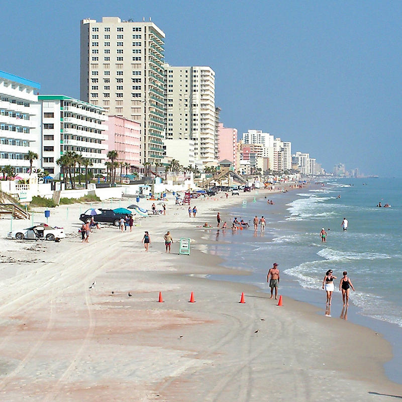 vehicles can drive-on beach along coastline in Daytona Beach
