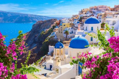 greece santorini island oia town aerial view