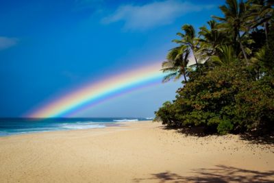 hawaii oahu sunset beach rainbow