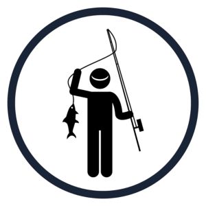 icon person holding rod fish solid cirlce dark mode
