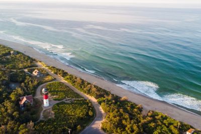 massachusetts cape cod aerial view of beach and town of chatham