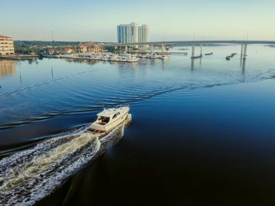 myrtle beach boat aerial shot