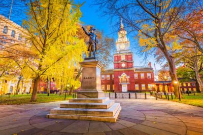 pennsylvania philadelphia independence hall autumn fall dusk