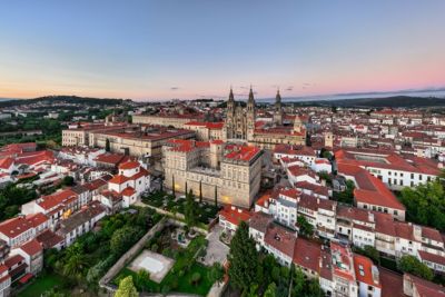 spain santiago de compostela aerial view sunset