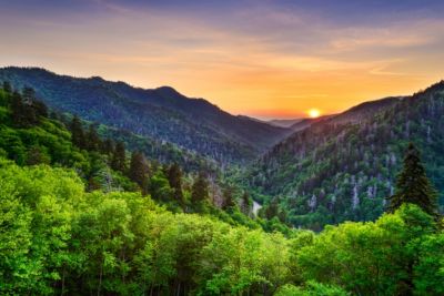 Smoky Mountains, TN mountains gap in the sunset