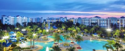 Panoramic view of The Fountains pool at night